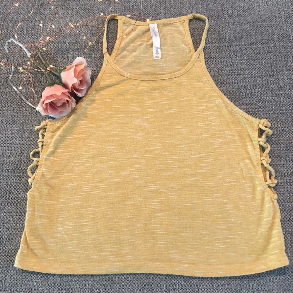 Mustard yellow live love dream half shirt by Aero